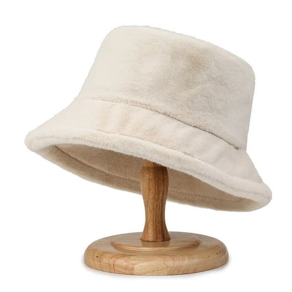 1to3 Store Accessories - Fluffy Bucket Hat Women Warm Lining Winter Faux Cozy Wide Brim